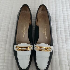 Salvatore Ferragamo Black and White Loafers